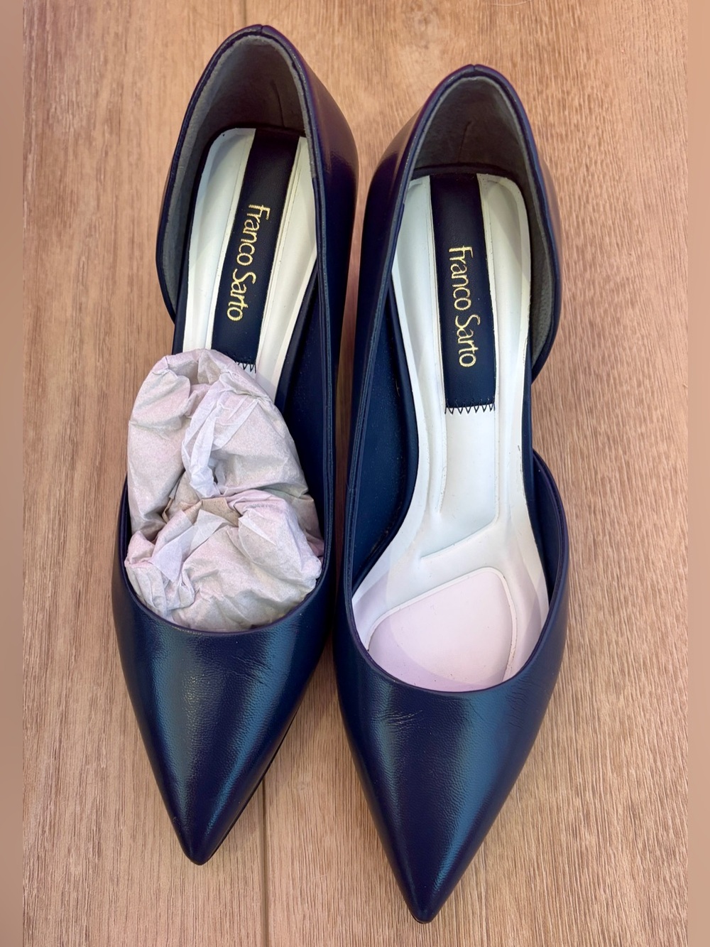 Franco Sarto Navy Block Heel Pumps